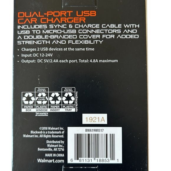 Blackweb Silver Dual Port USB Car Charger 4.8 Amp New in Original Packaging - Picture 10 of 12